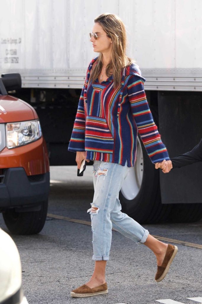 Alessandra Ambrosio in a Blue Ripped Jeans
