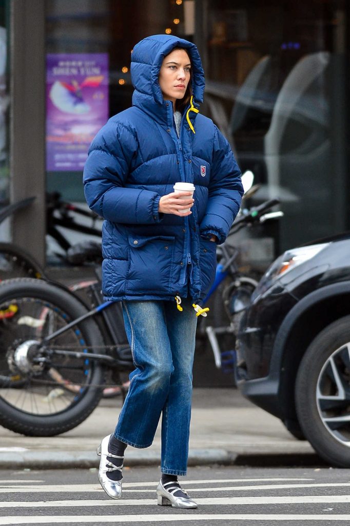 Alexa Chung in a Blue Puffer Jacket