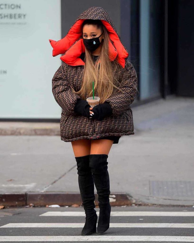 Ariana Grande in a Brown Fendi Puffer Jacket
