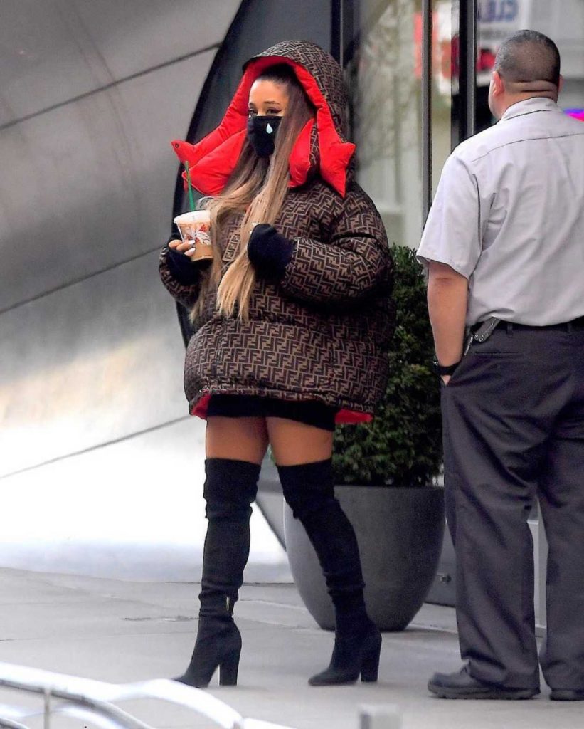 Ariana Grande in a Brown Fendi Puffer Jacket