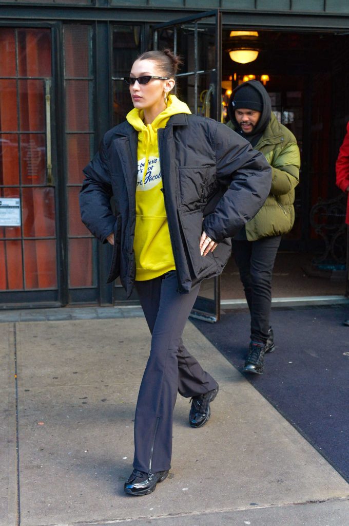 Bella Hadid in a Yellow Hoody