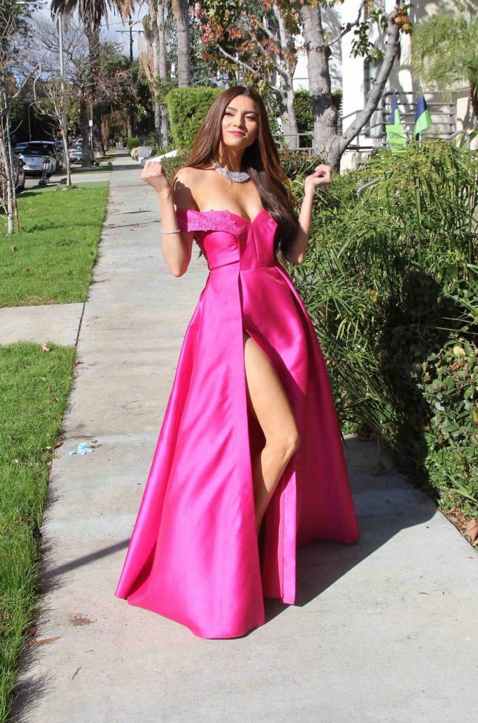 Blanca Blanco in a Pink Dress