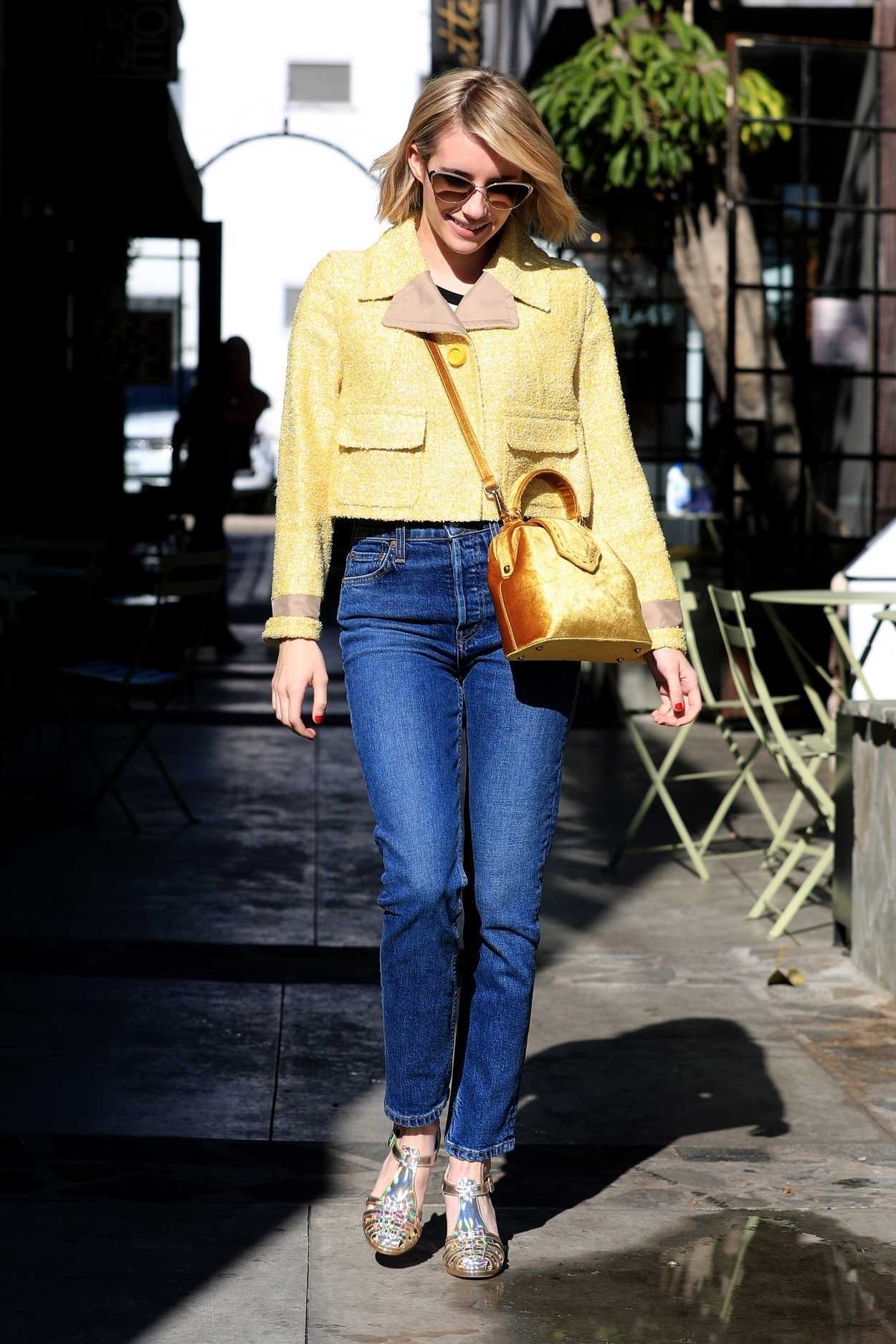Emma Roberts in a Yellow Jacket Leaves Nine Zero One Salon in West ...