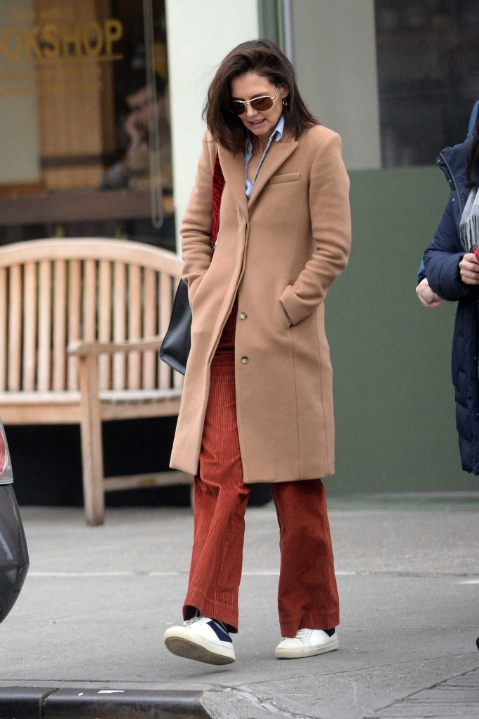 Katie Holmes in a Peach Coat