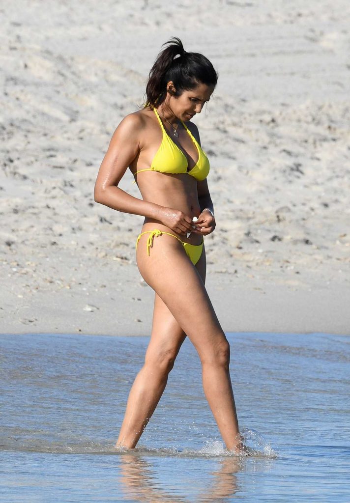 Padma Lakshmi in a Yellow Bikini