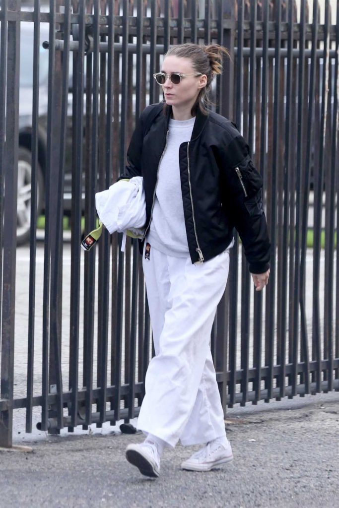 Rooney Mara in a Black Bomber Jacket