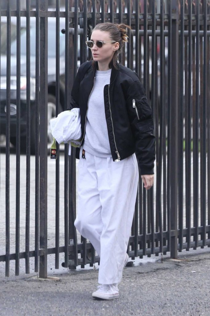 Rooney Mara in a Black Bomber Jacket