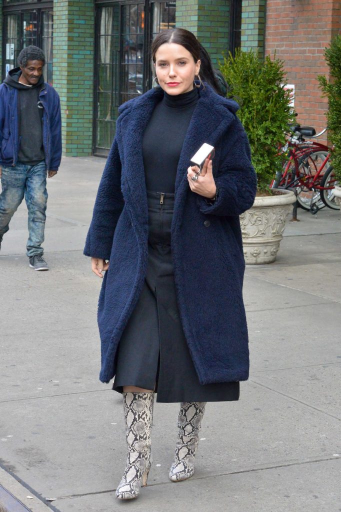Sophia Bush in a Dark Blue Fur Coat