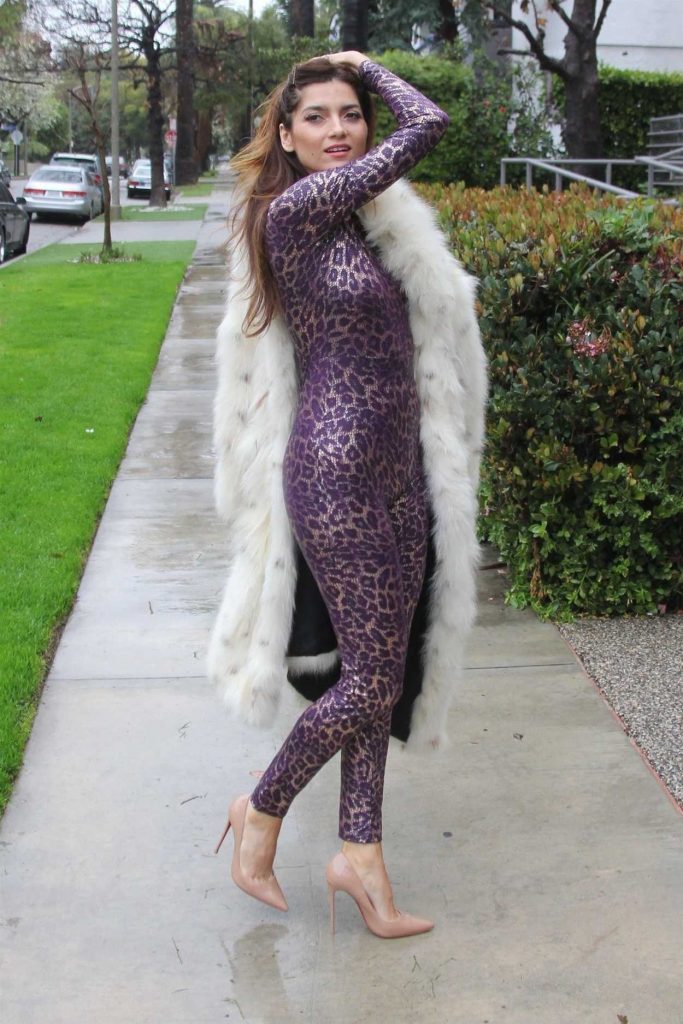Blanca Blanco in a Leopard Print Bodysuit