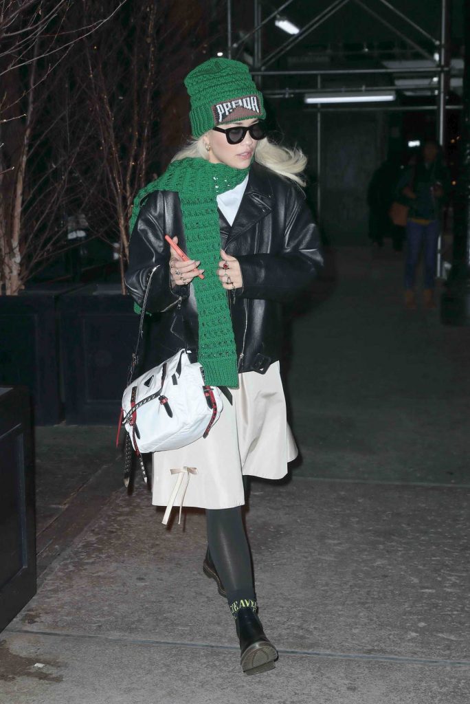 Rita Ora in a Green Knit Hat
