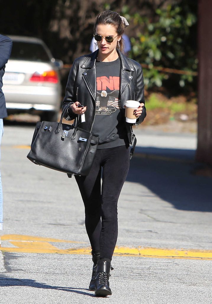 Alessandra Ambrosio in a Black Leather Jacket Was Seen Out in LA 03/07 ...