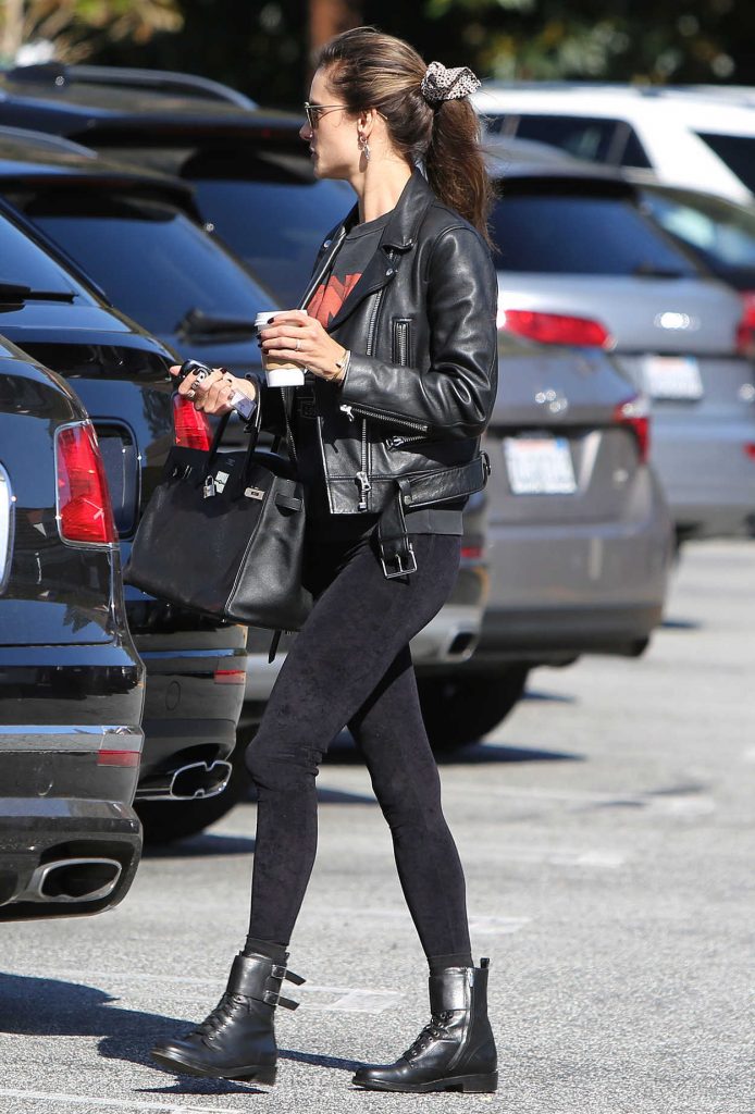 Alessandra Ambrosio in a Black Leather Jacket