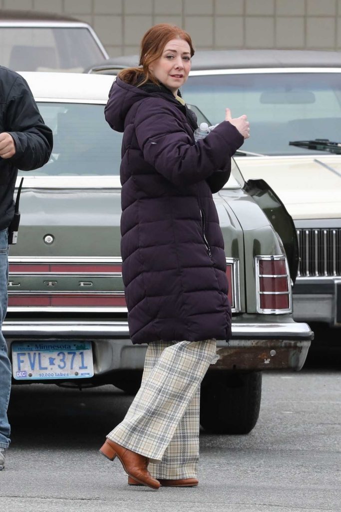 Alyson Hannigan in a Purple Puffer Coat
