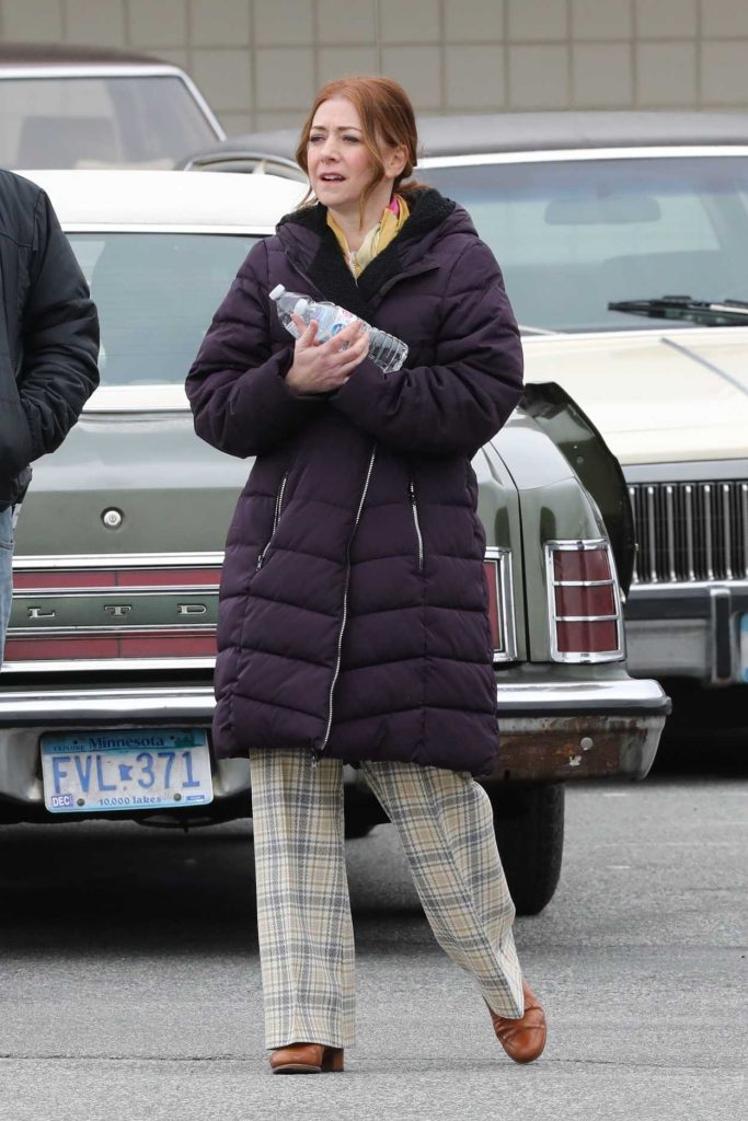 Alyson Hannigan in a Purple Puffer Coat