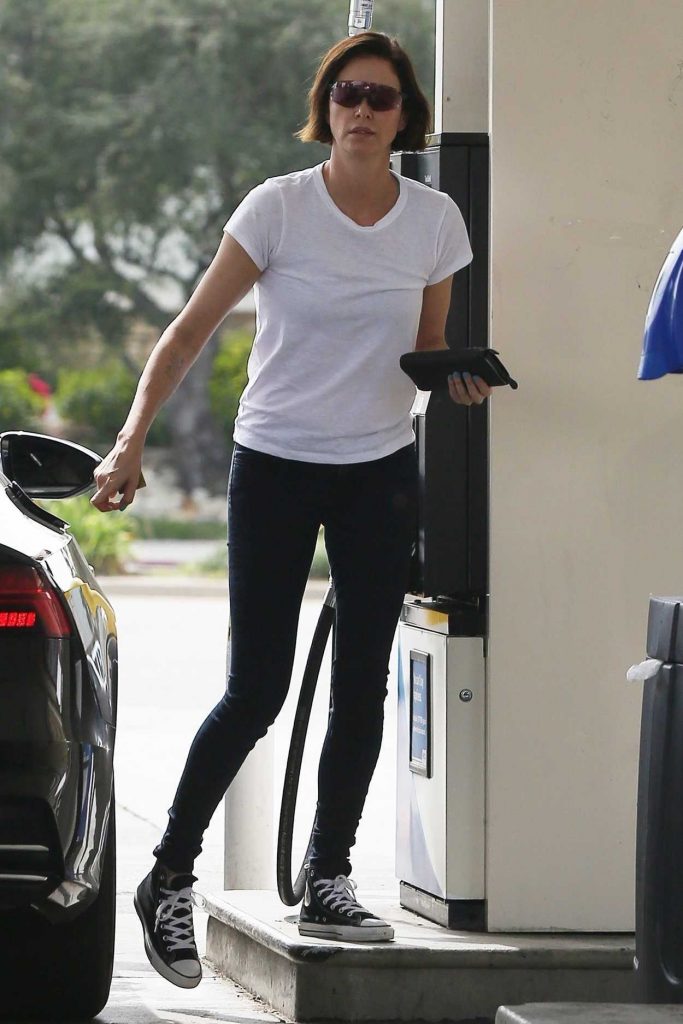 Charlize Theron in a White T-Shirt