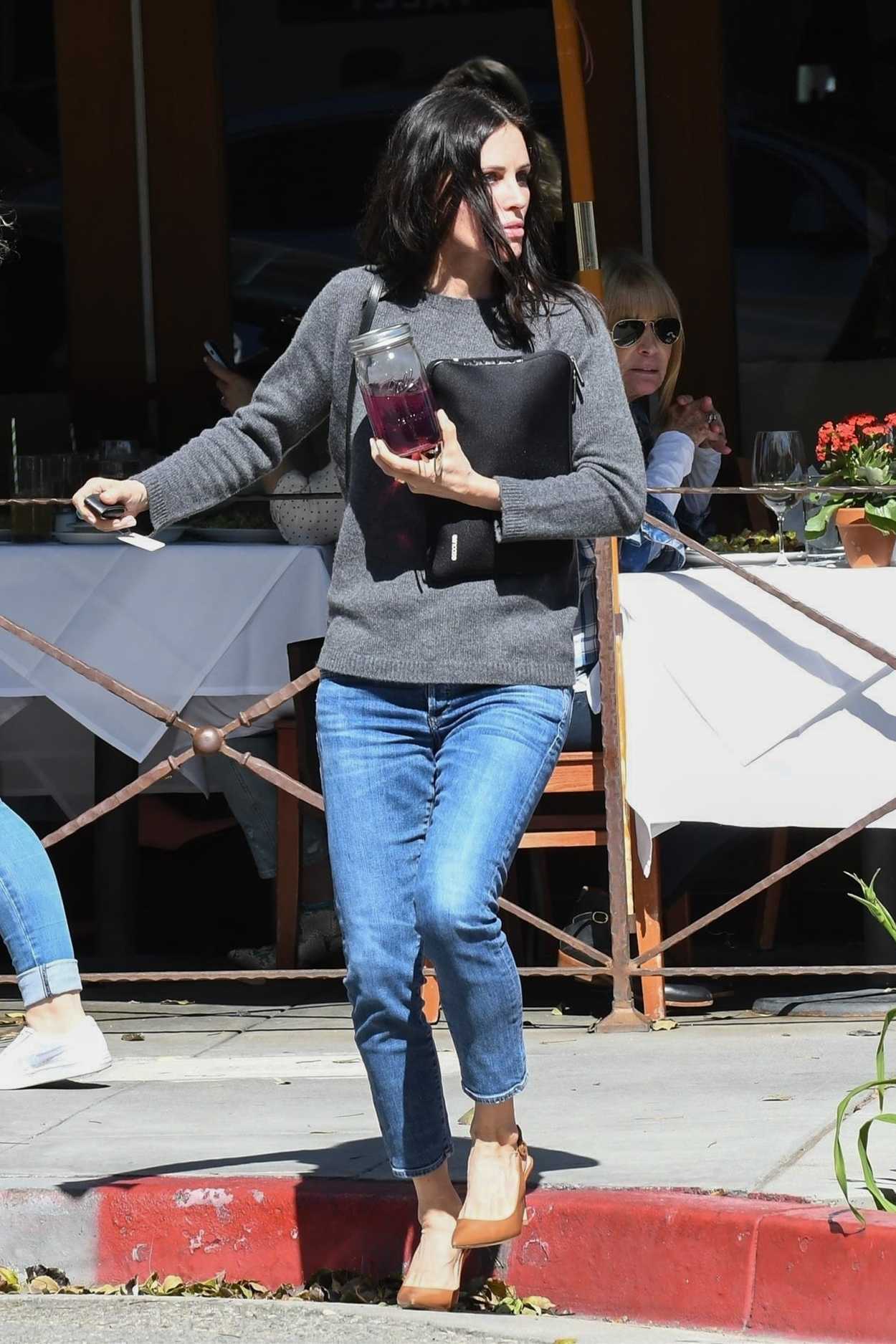 Courteney Cox in a Gray Sweater Arrives at La Scala Restaurant in ...