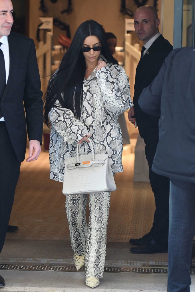 Kim Kardashian in a White Snakeskin Suit