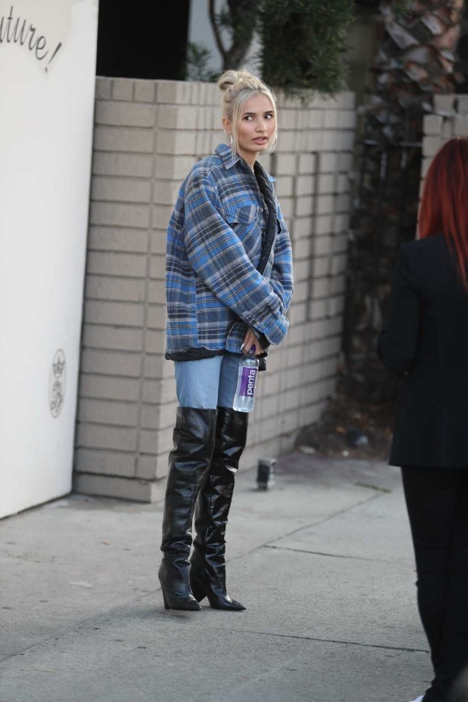 Pia Mia in a Plaid Oversized Shirt