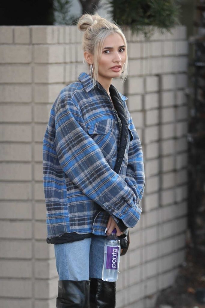 Pia Mia in a Plaid Oversized Shirt
