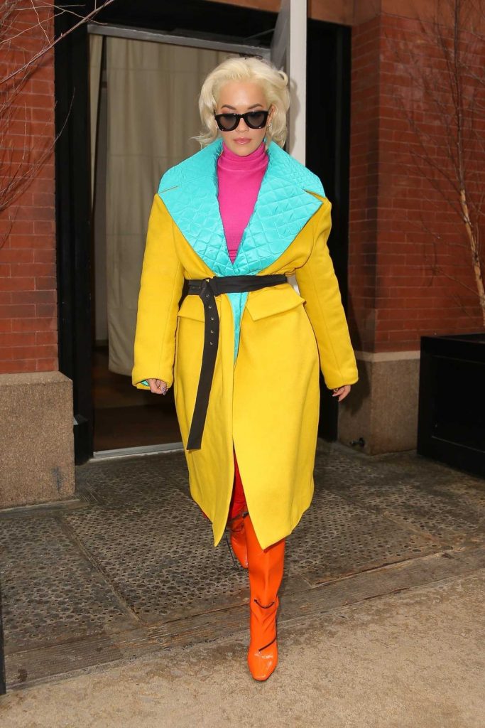 Rita Ora in a Yellow Coat