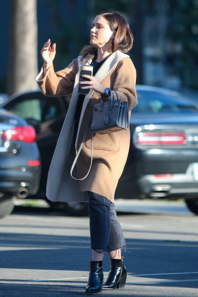 Sophia Bush in a Beige Coat