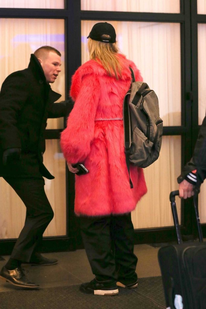 Suki Waterhouse in a Pink Fur Coat
