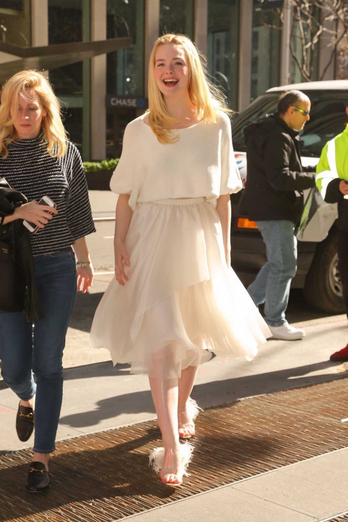 Elle Fanning in a Long White Skirt