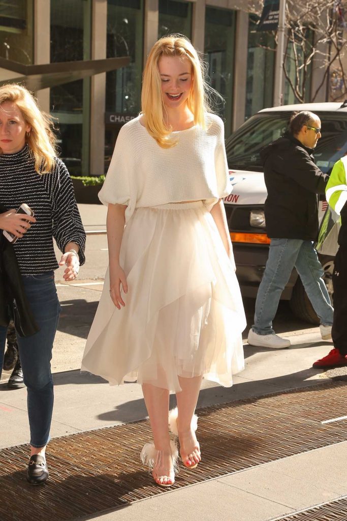 Elle Fanning in a Long White Skirt