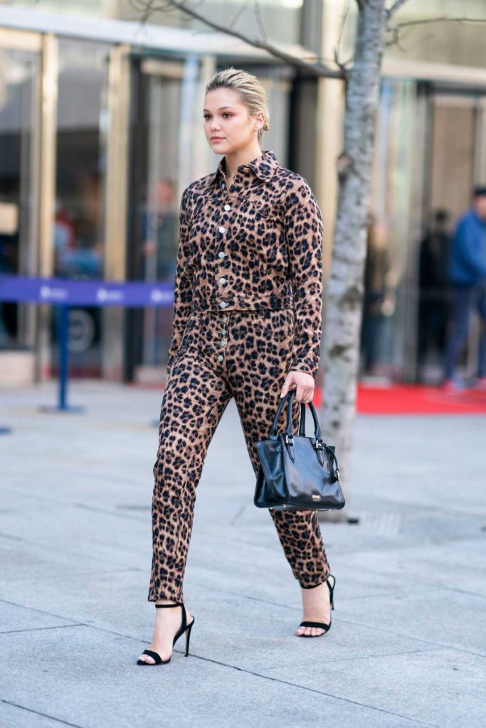 Olivia Holt in a Leopard Print Suit