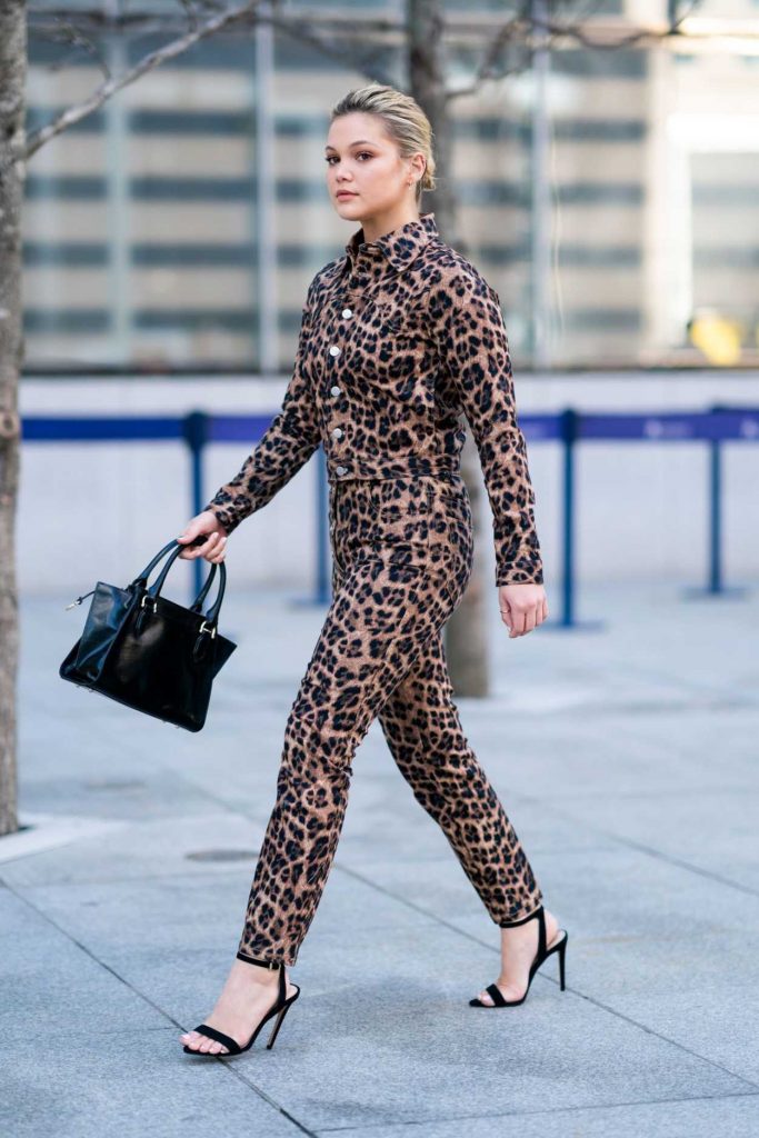 Olivia Holt in a Leopard Print Suit
