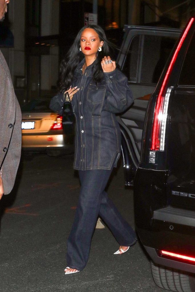 Rihanna in a Black Denim Suit