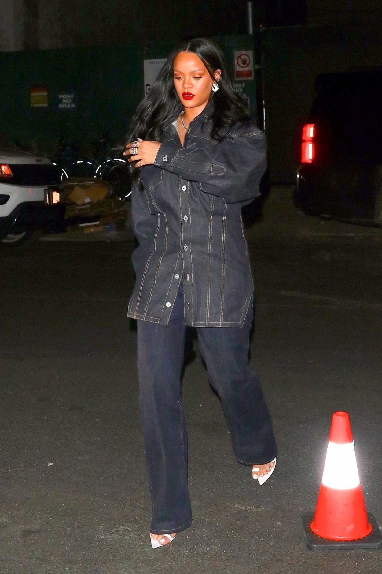 Rihanna in a Black Denim Suit Night Out in New York 04/16/2019 ...