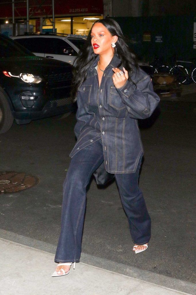 Rihanna in a Black Denim Suit