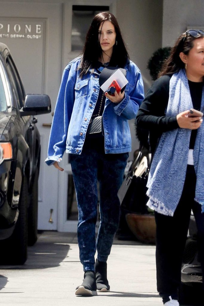 Adriana Lima in a Blue Denim Jacket