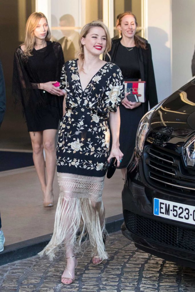Amber Heard in a Black Floral Dress