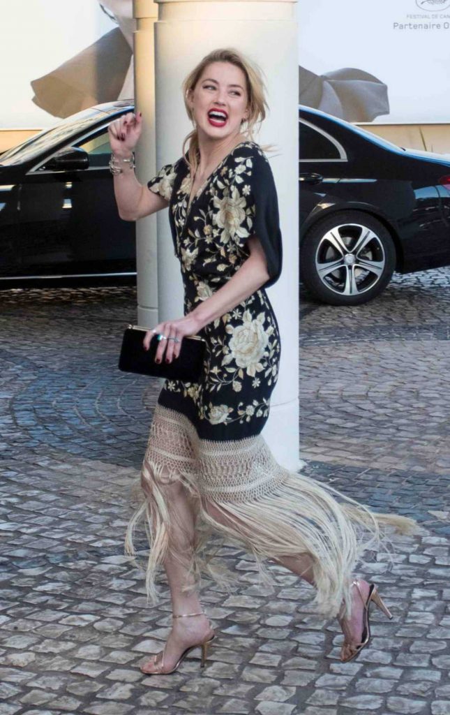 Amber Heard in a Black Floral Dress