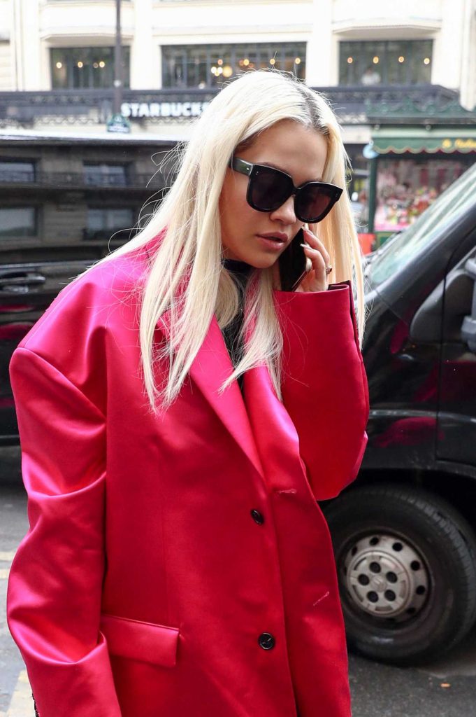 Rita Ora in a Red Trench Coat