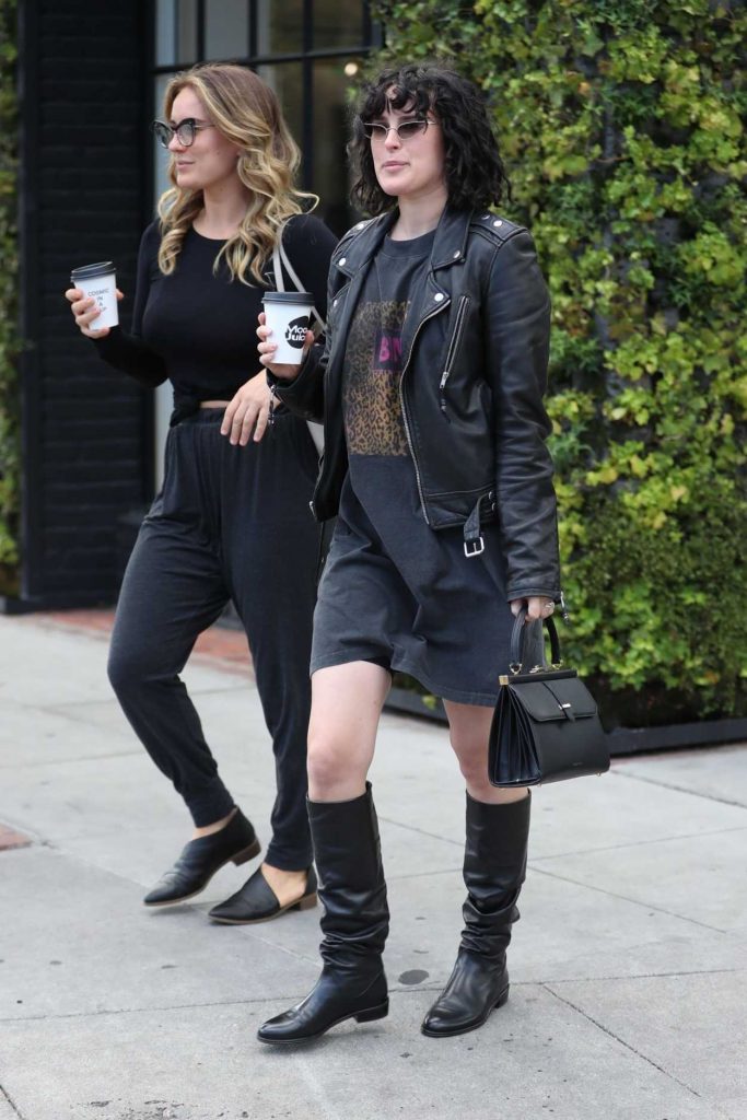 Rumer Willis in a Black Leather Jacket