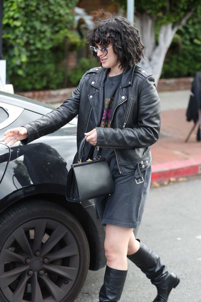 Rumer Willis in a Black Leather Jacket