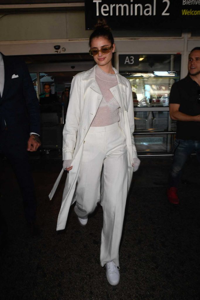 Taylor Hill in a White Trench Coat