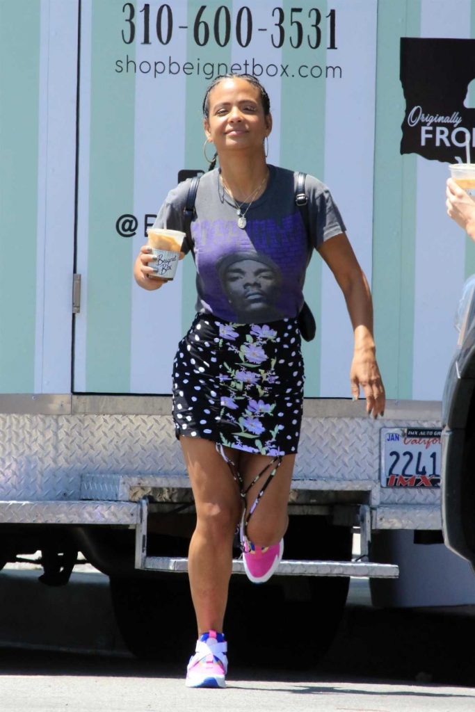 Christina Milian in a Black Polka Dot Skirt