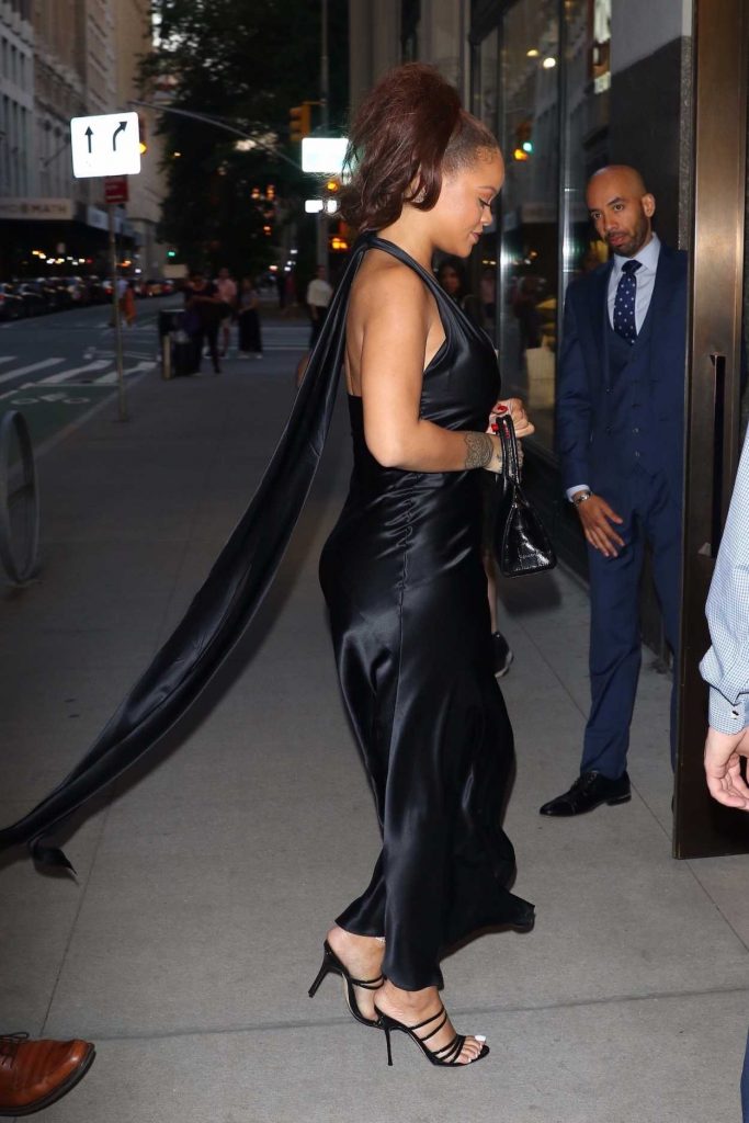 Rihanna in a Silky Black Dress