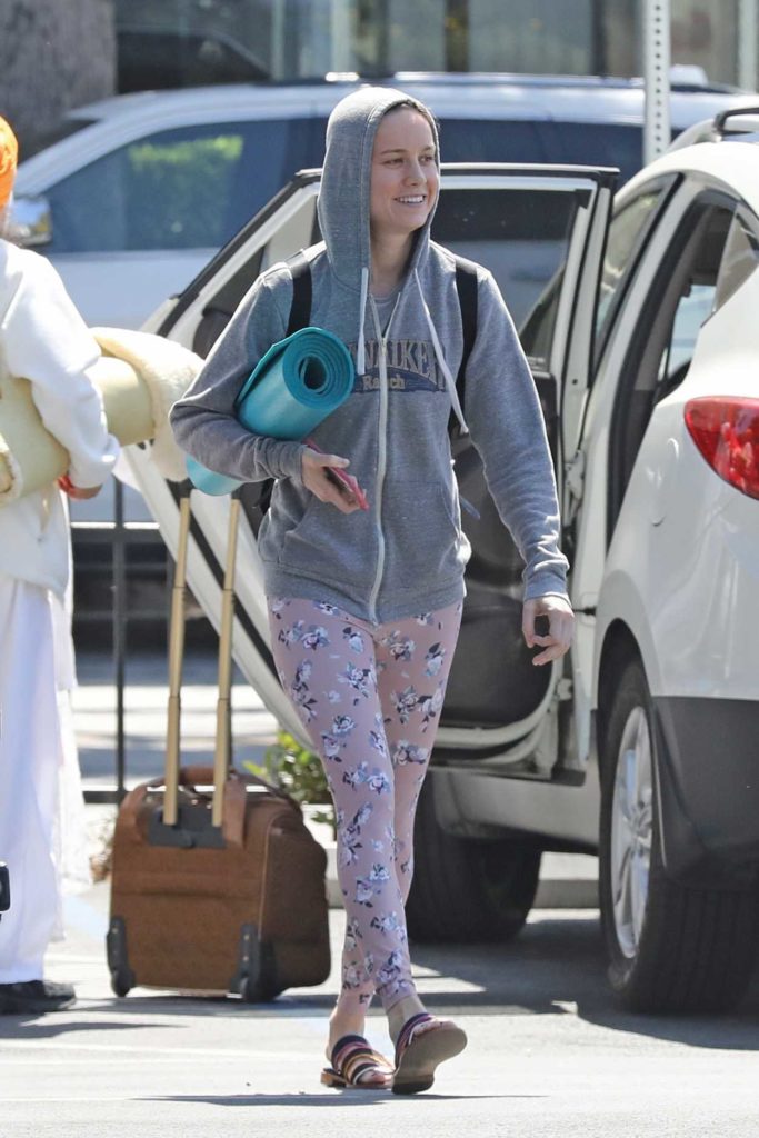 Brie Larson in a Gray Hoody