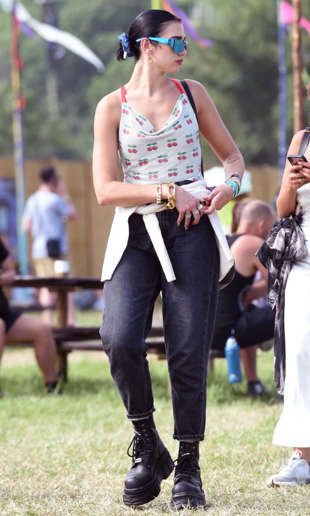 Dua Lipa in a Black Boots Was Spotted in Glastonbury During 2019 ...
