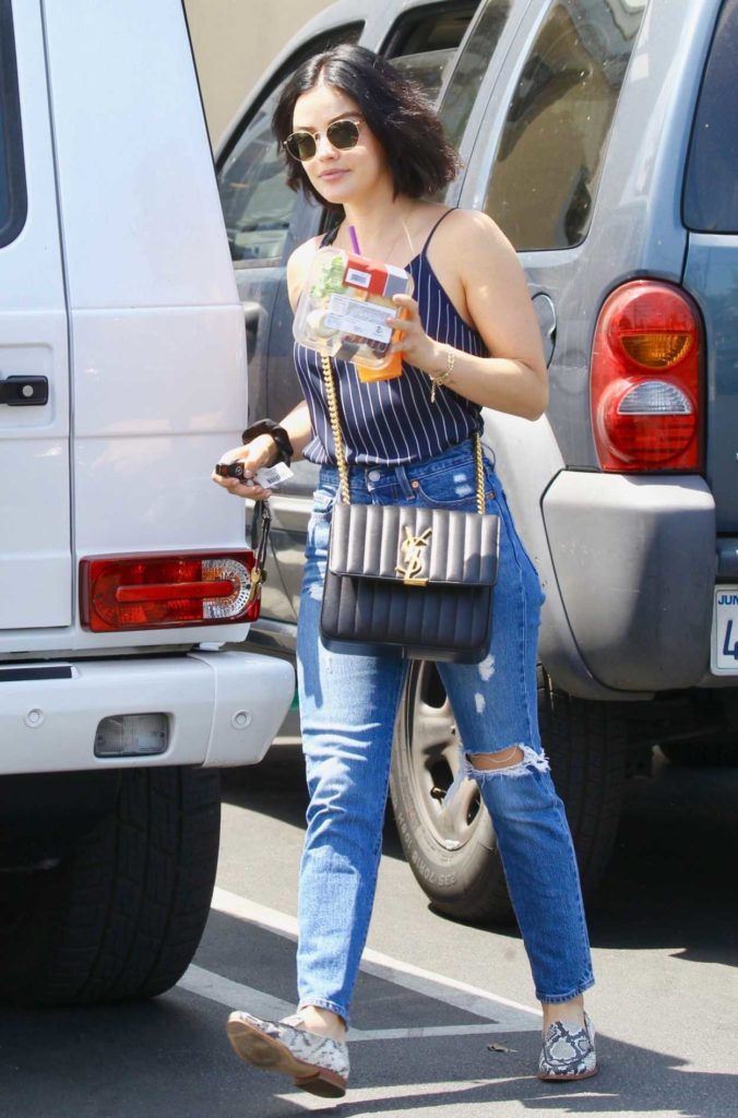 Lucy Hale in Blue Striped Blouse