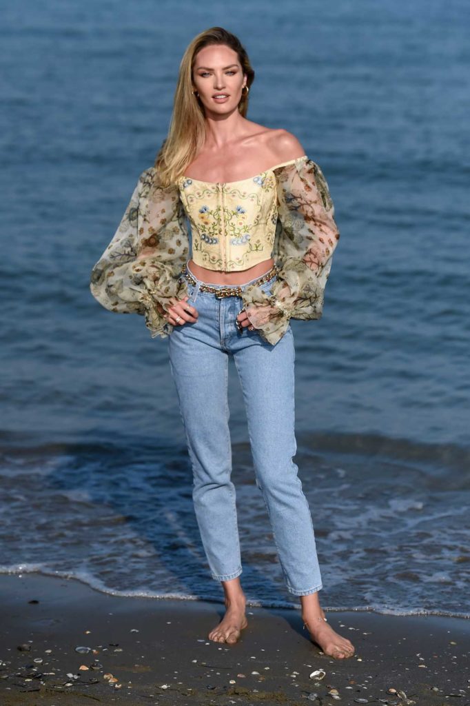Candice Swanepoel in a Floral Blouse
