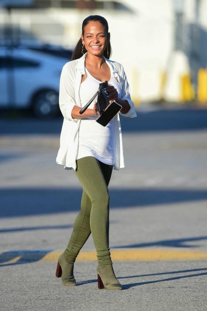 Christina Milian in a Green Leggings