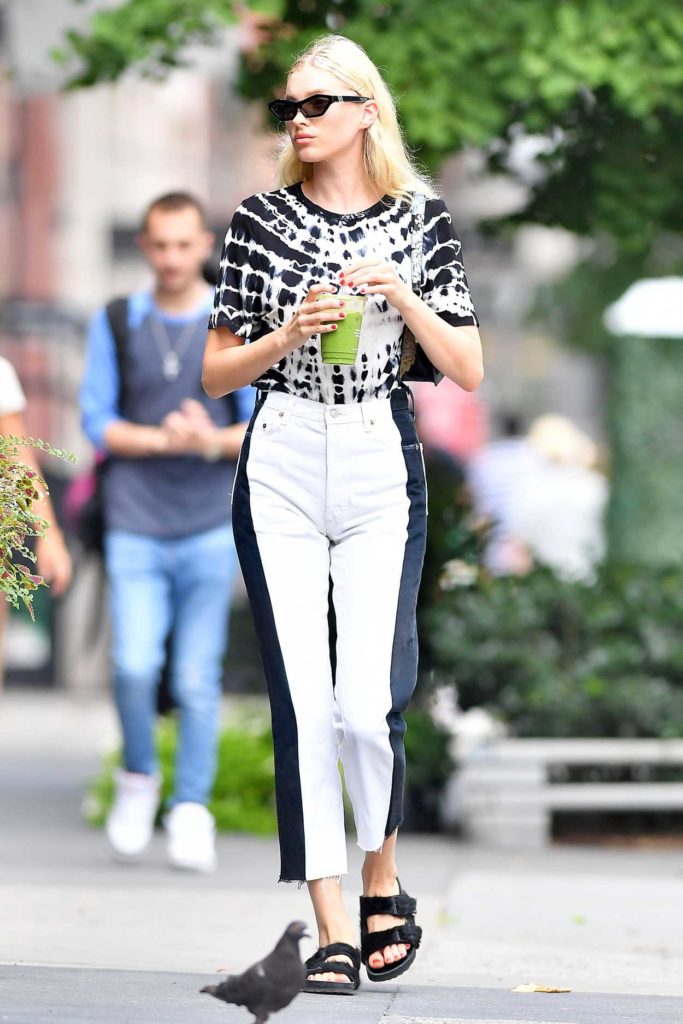 Elsa Hosk in a White and Black Jeans