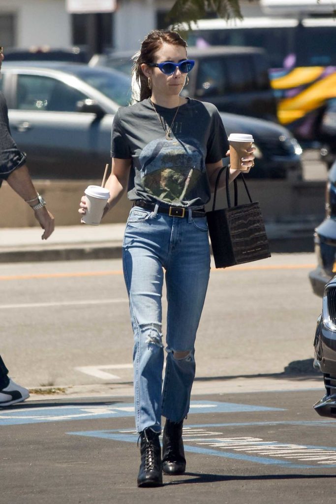 Emma Roberts in a Gray Tee