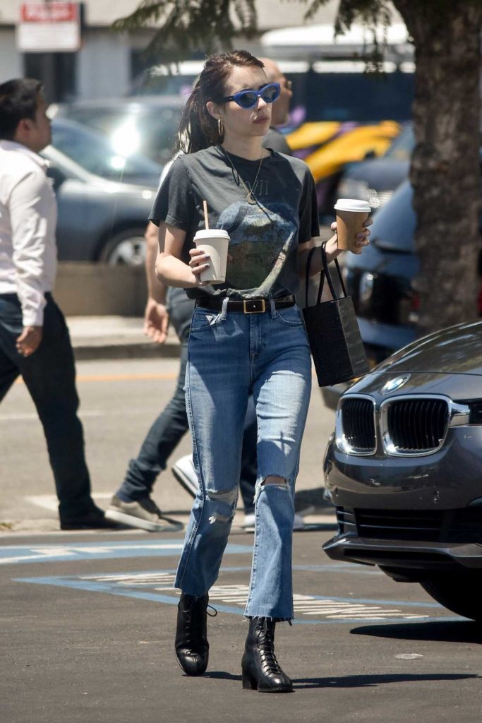 Emma Roberts in a Gray Tee